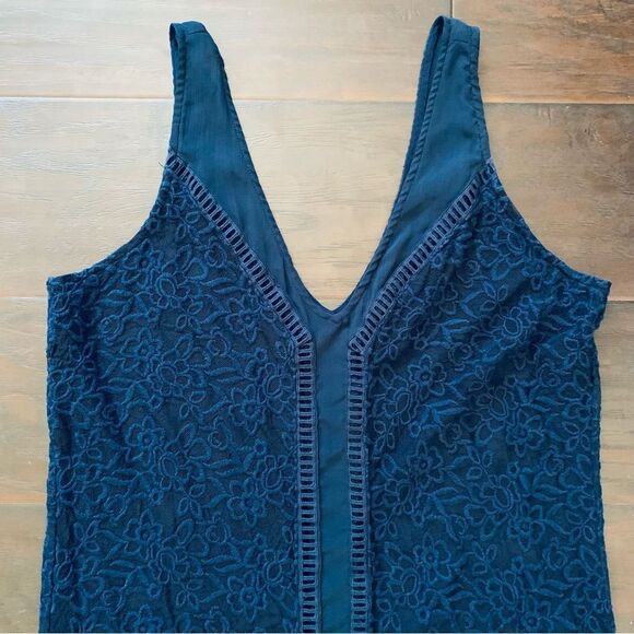 Abercrombie & Fitch Classic Navy See-Through Sheer Floral Lace A-Line Dress | L - Picture 2 of 6